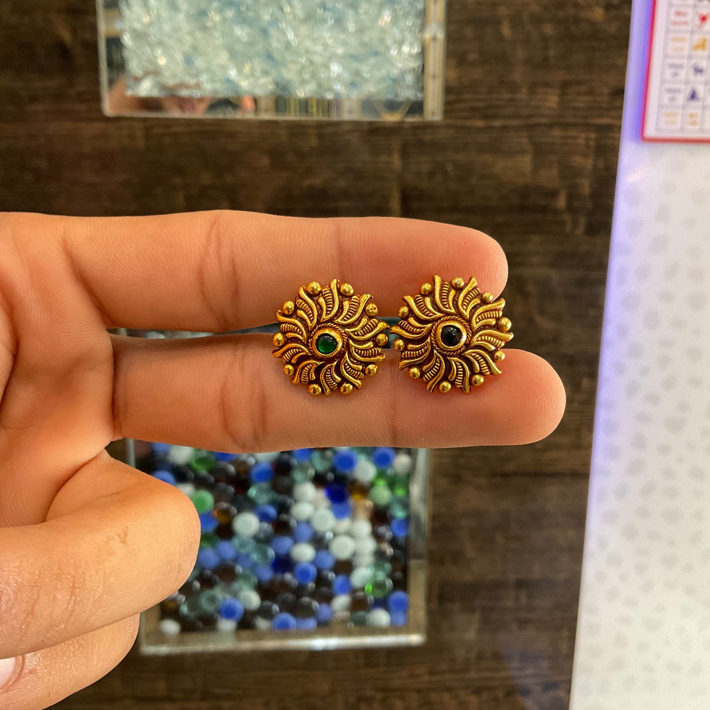 Silver Earring In Green Stone
