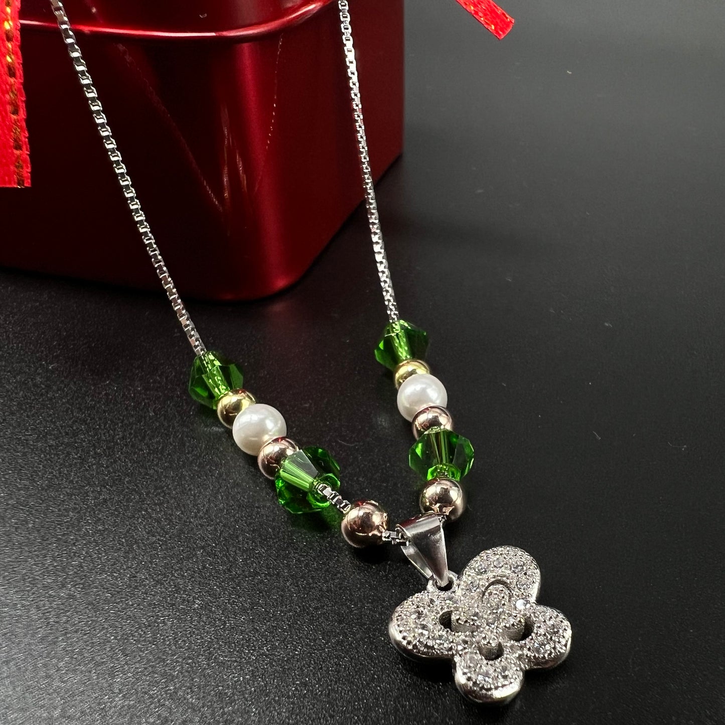 Silver beads Butterfly Necklace