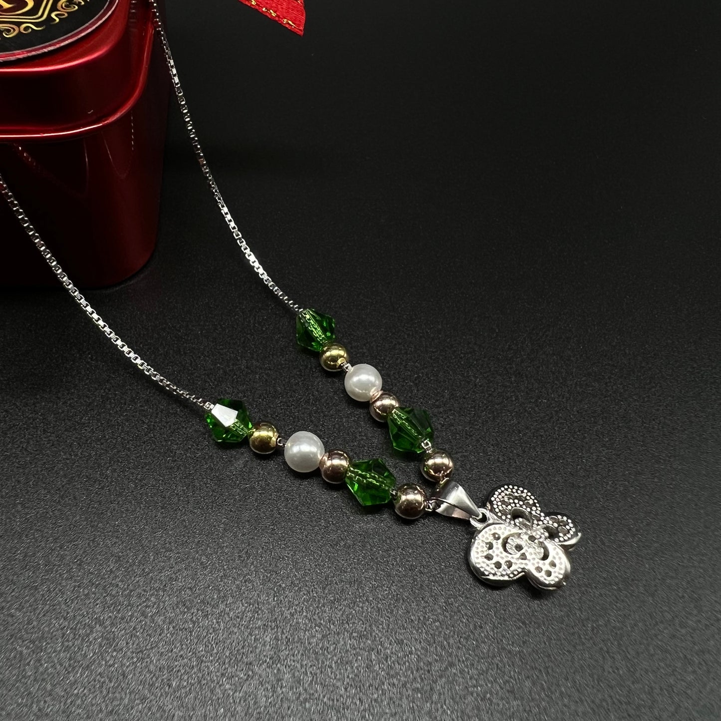Silver beads Butterfly Necklace