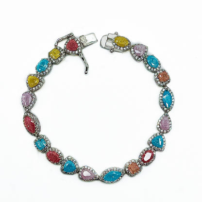 Silver Multi Color Stone Bracelet