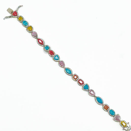 Silver Multi Color Stone Bracelet